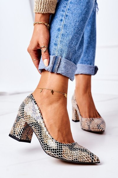 Leather Pumps With Animal Pattern Lewski Shoes 2801 Black-Beige