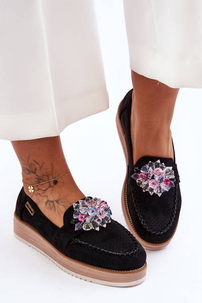 Women's Platform Moccasins with Stones Black Elonore