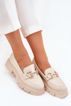 Ladies Moccasins Eco Leather With Gold Detail Beige Ravalissea