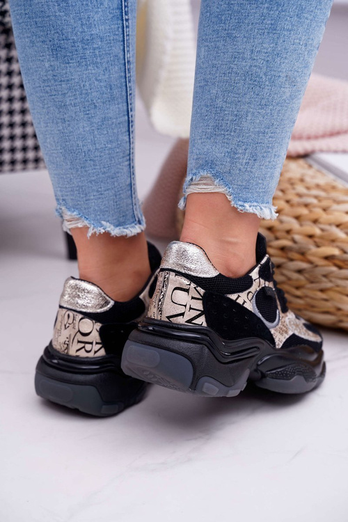 Damskie Sportowe Obuwie Big Star by Daniel Lopez Czarno Złote FF274A524