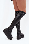 Knee High Women's Boots On Platform With Delicate Wedge Black Lydira