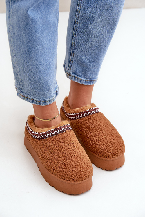 Snow Boots Slippers On A Platform With Sheepskin Camel Ovirissa