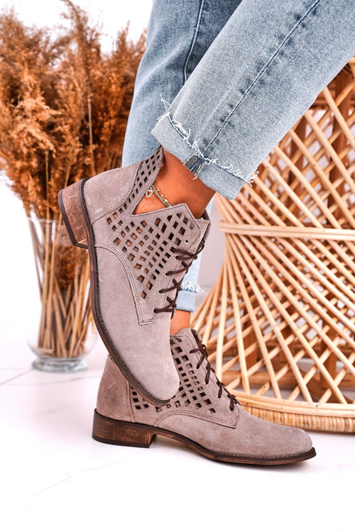 Women's Openwork Boots Suede Cappuccino Susannah