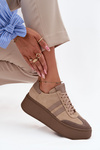 Damskie Sneakersy Z Naturalnego Zamszu Platforma Beżowe Zazoo 3775
