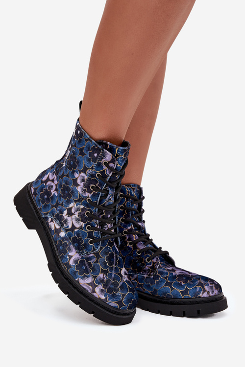 Women's Insulated Boots with Flower Pattern Artiker 57C1052 Navy Blue