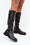 Leather Women's Boots Flat Heel Lined D&A JC52-837 Black