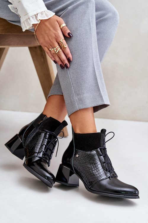 Zazoo 60503 Leather Heeled Ankle Boots Insulated Black