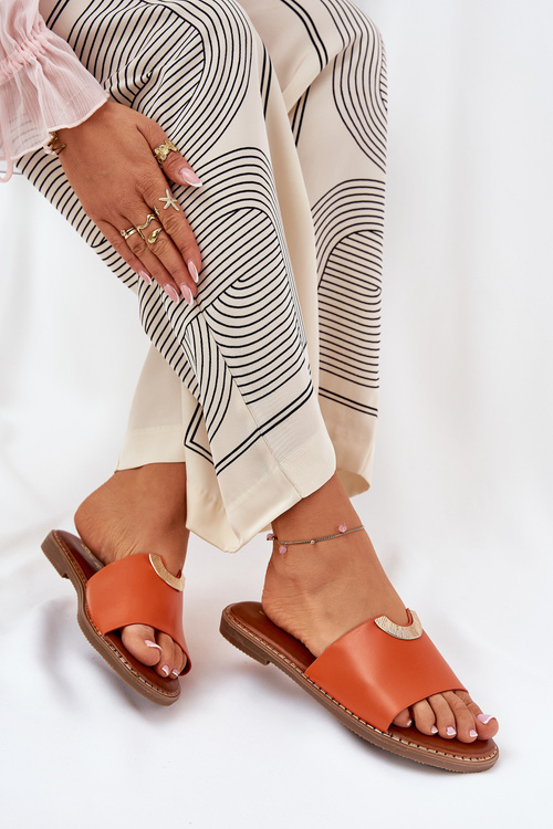 Damskie Klapki Damskie Płaskie Eko Skóra Ozdobne Detale Pomarańczowe Mevith