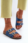 Women's denim clogs on cork platform with dark blue straps Doretta