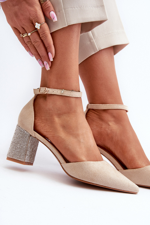 Court shoes in faux suede on embellished stiletto beige Anlitela