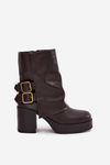 Women's Heeled Ankle Boots With Buckles Chocolate Marena