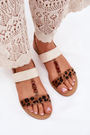 Flat Women's Sandals With Beads Leopard Brown Virona