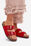 Women's sandals on cork platform with buckles red Evisolla