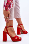 Suede Square Heel Sandals Red Powerful