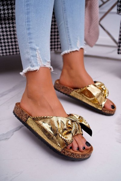 Cork Flip Flops with Cocard Gold Metallics