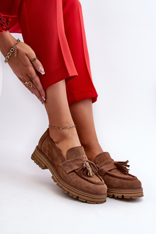 Mokasyny Zamszowe Damskie Frędzle Zazoo 3469 Brązowe