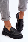 Women's Leather Moccasins on Platform Black Detes