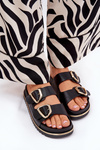 Women's Platform Slippers With Golden Buckles Black Tersele