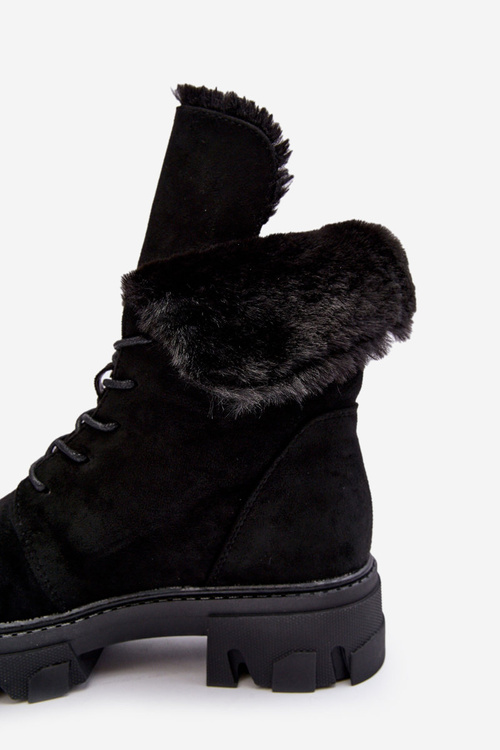 Suede Lace-Up Boots with Faux Fur Workery Black Frendo