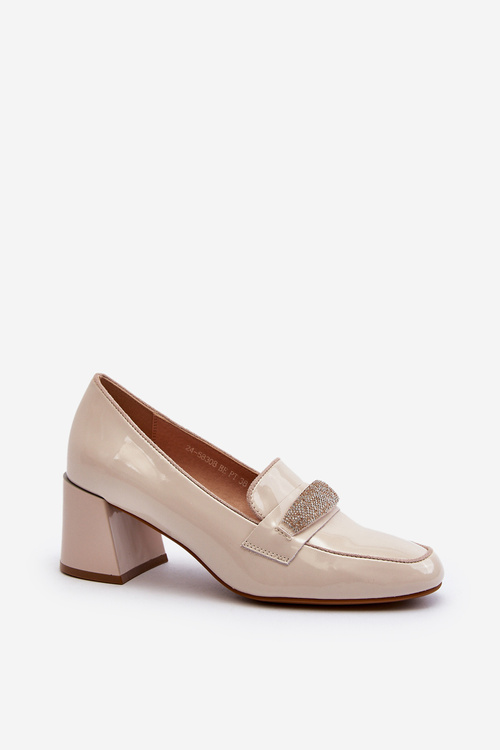 Czółenka Z Ozdobą Lakierowane Beżowe Samassa 58308