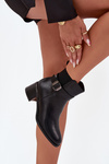 Warm Ladies Ankle Boots With Heel Strap And Buckle Black Sylira