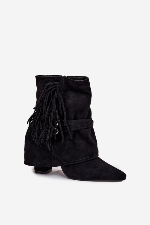 Women Ankle Boots With Fringes And Gold Buckles Evelisse