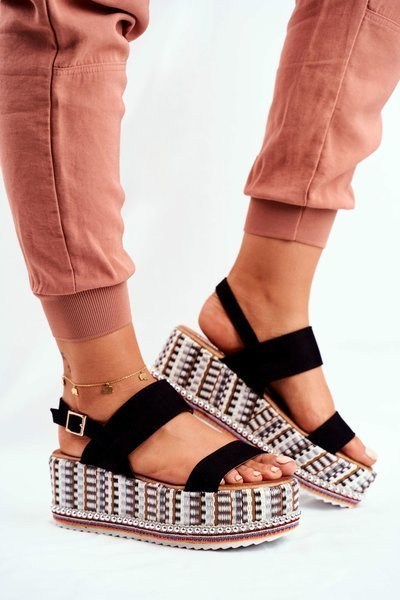 Sandałki Damskie Na Platformie Czarne Sandy