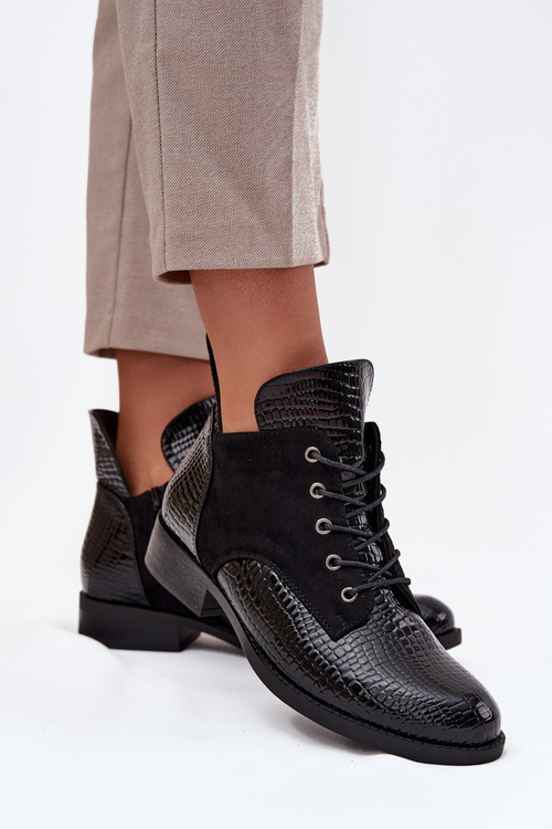 Patent Leather Women's Ankle Boots with Decorative Embossing Insulated Vinceza 16477 Black