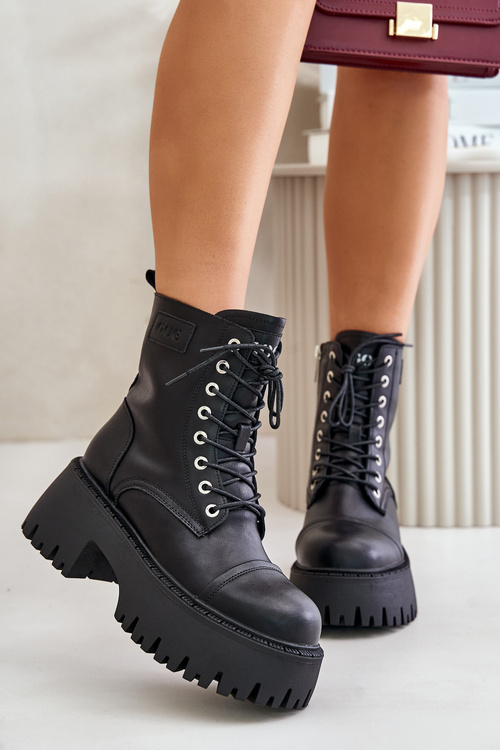 Warm Leather Ankle Boots Workers For Women With Zirconia GOE OO2N4125 Black