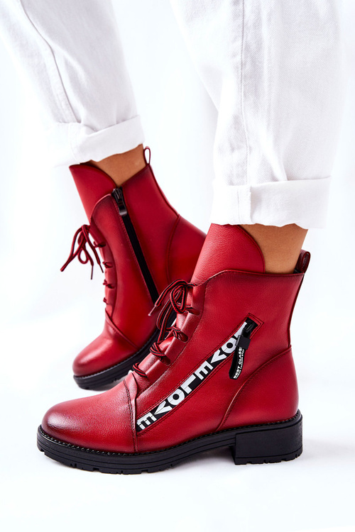 Leather Boots With Decorative Zip Red Lomissa