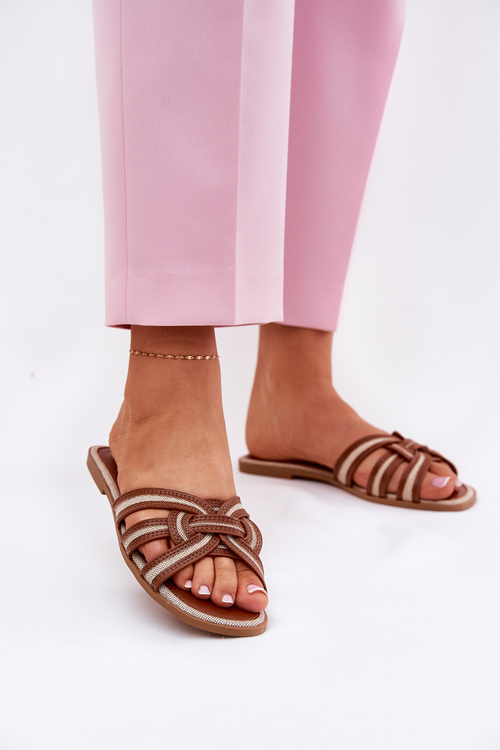 Ladies Flat Slippers With Intertwined Straps Brown Acimine
