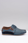 Navy Blue Lace-up Polish Leather Men's Mokassins Teodoro