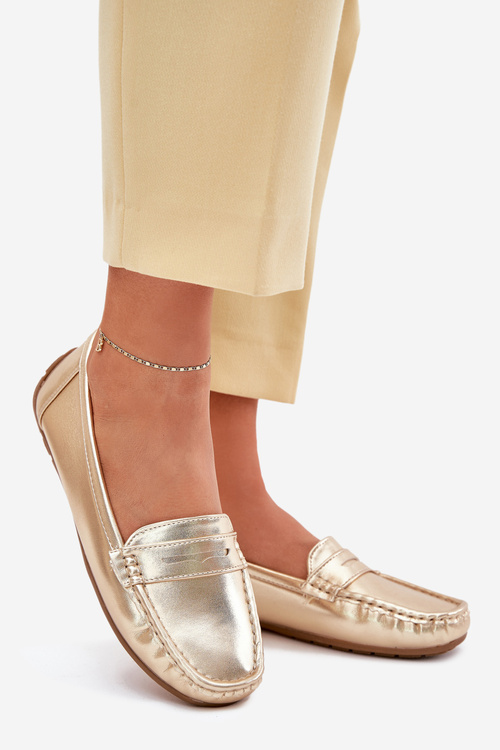 Ladies Eco Leather Moccasins Gold Lenvie