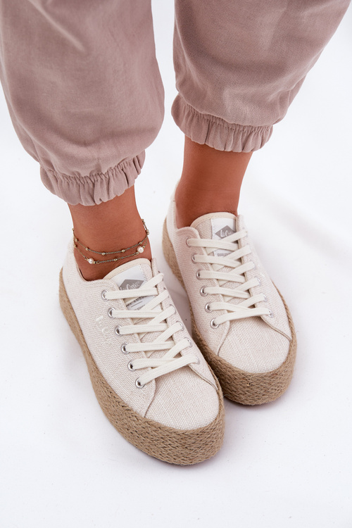 Womens Platform Sneakers With Weaving Lee Cooper LCW-25-02-3284 Light Beige
