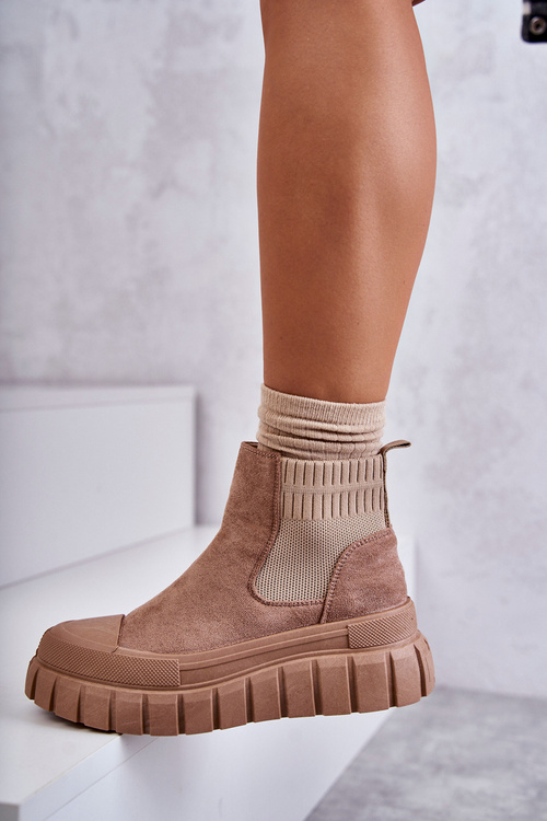 Fashionable Slip-On Boots On The Platform Dark Beige Jenna