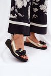 Ladies sandals with decorative flower golden Divonne
