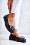 Leather Ballerinas On A Platform With A Ornament Black Ladette 