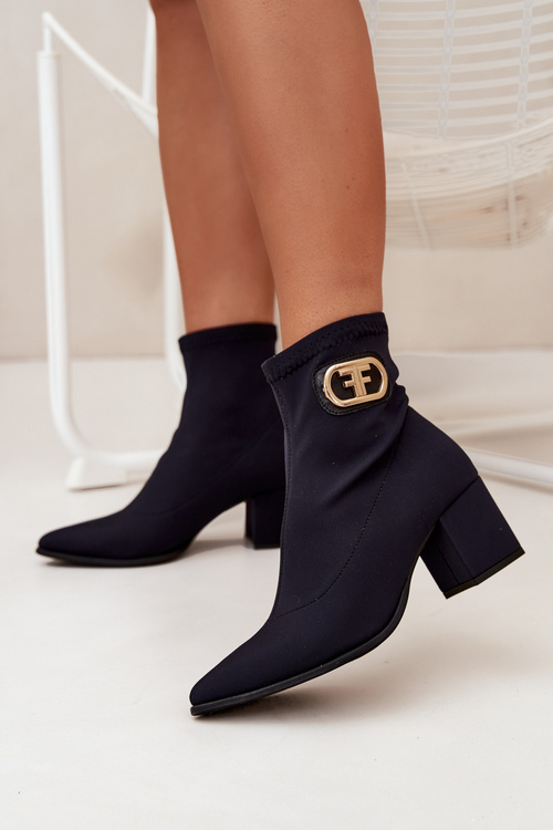 Women's Heeled Boots With Gold Detail Zazoo 3128 Black