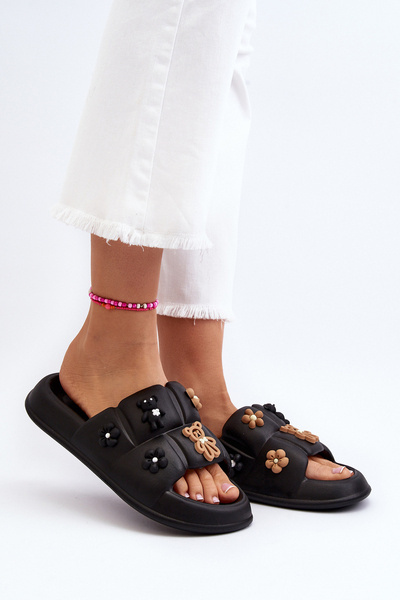 Women's Foam Flip-Flops with Decorations Black Cambrina