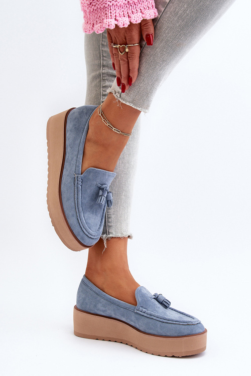 Women's Platform Moccasins with Fringes Blue Mialani