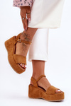 Women's Suede Wedge Sandals Camel Lydia