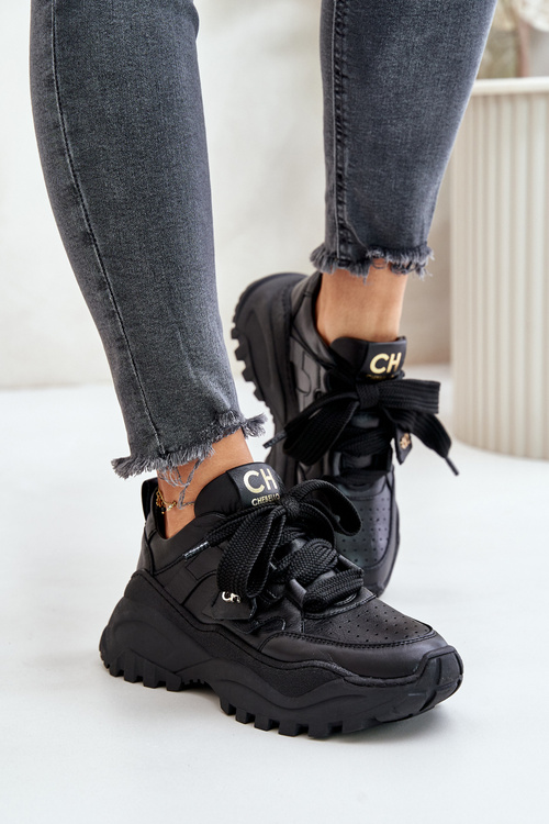 Skórzane Sneakersy Damskie CheBello 4583 Czarne