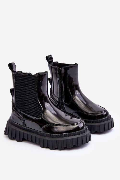 Children's Lacquered Zip-Up Insulated Boots Black Jolynn