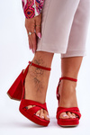 Suede Square Heel Sandals Red Powerful
