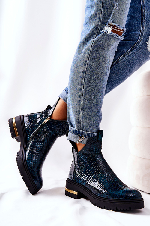 Insulated leather boots Crocodile Green Tanya