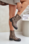 Zazoo 60480 Leather Ankle Boots On Low Heel Insulated Brownish Gray