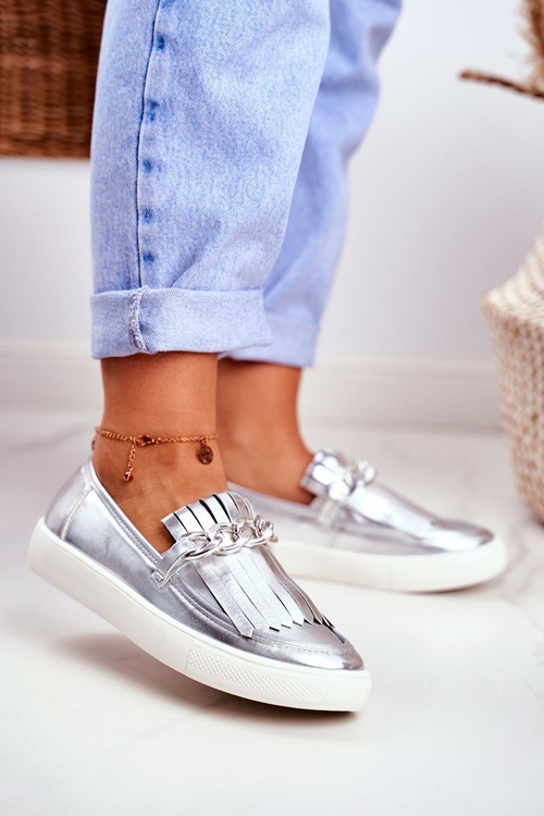Women's Slip On Lu Boo Mirror Moccasins with Fringe Nefrette Sneakers