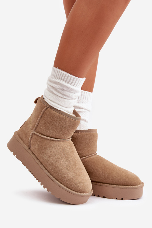 Women's Suede Snow Boots on Platform Above Ankle Beige Rianaella