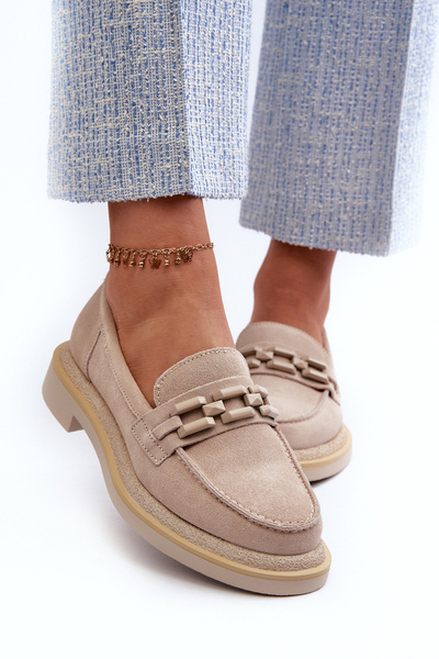 Suede Women's Moccasins S.Barski HX52-222 Beige