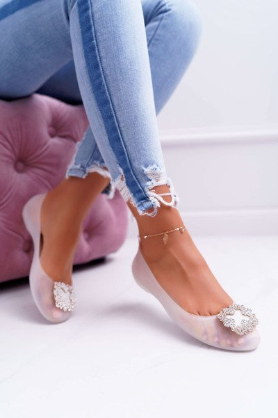 Lu Boo | White Rubber Ballerina Meliski Ballerinas Zircons Palita